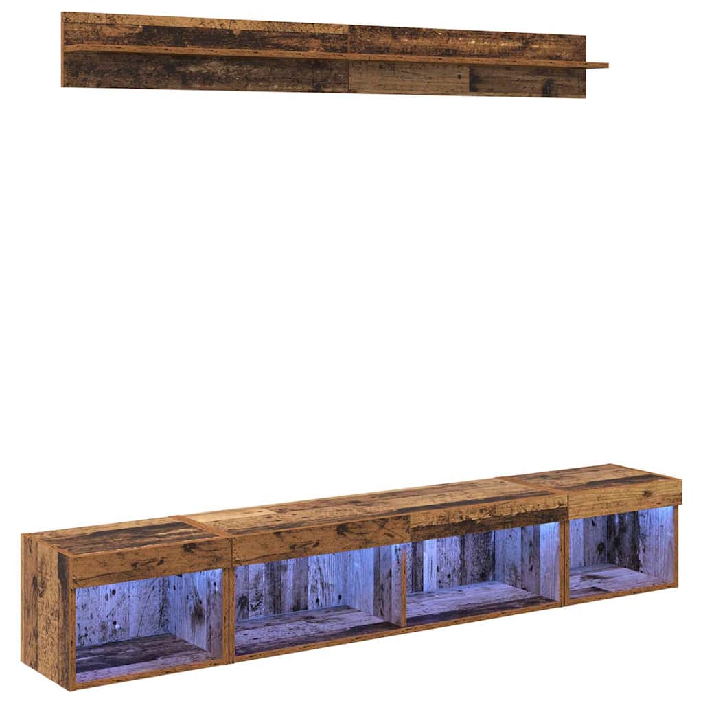 TV Wall Cabinet Set with LED 5 pcs Old Wood Engineered Wood