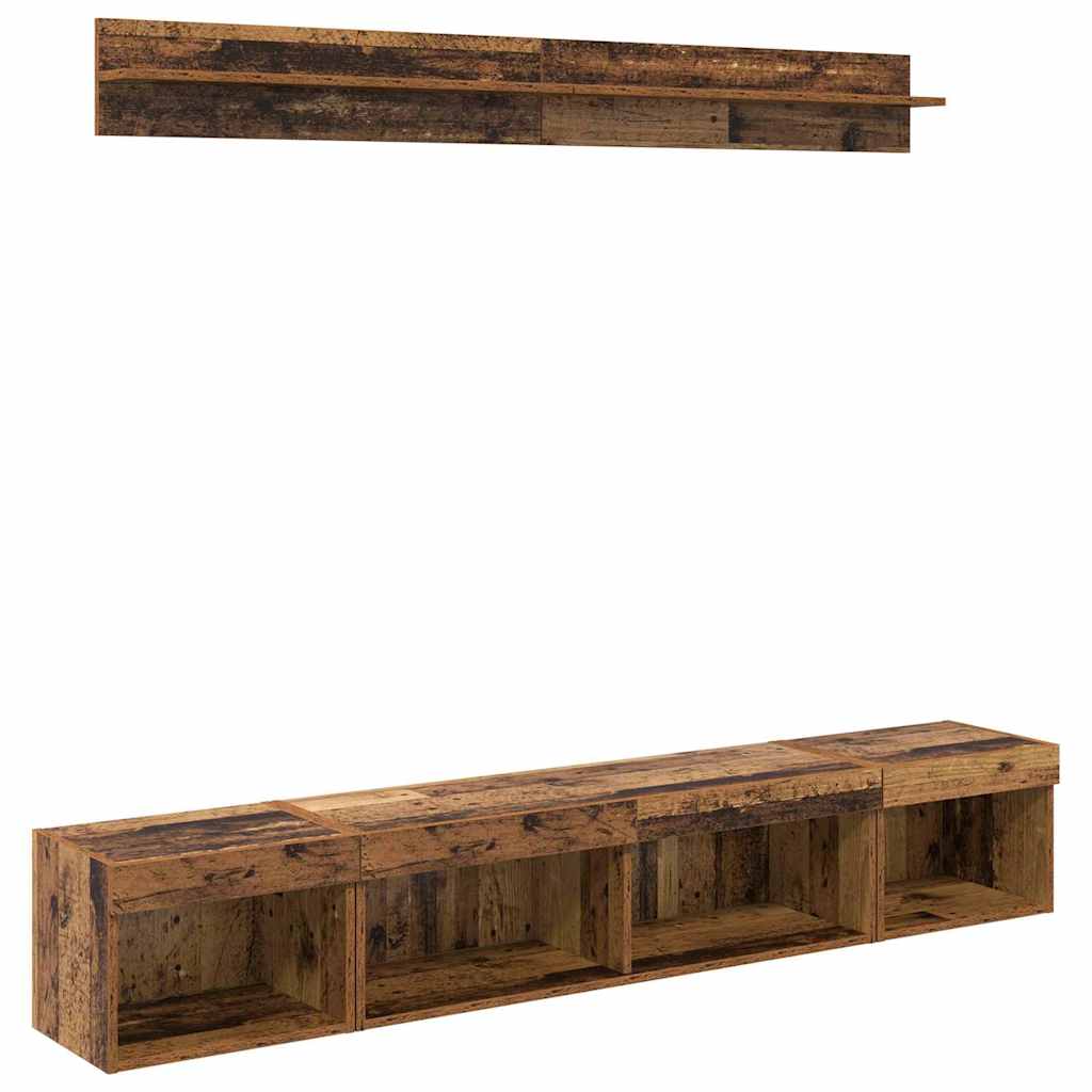 TV Wall Cabinet Set with LED 5 pcs Old Wood Engineered Wood