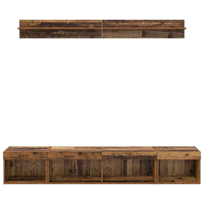 TV Wall Cabinet Set with LED 5 pcs Old Wood Engineered Wood