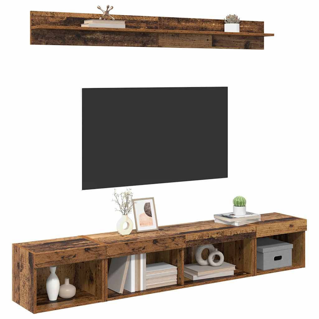 TV Wall Cabinet Set with LED 5 pcs Old Wood Engineered Wood