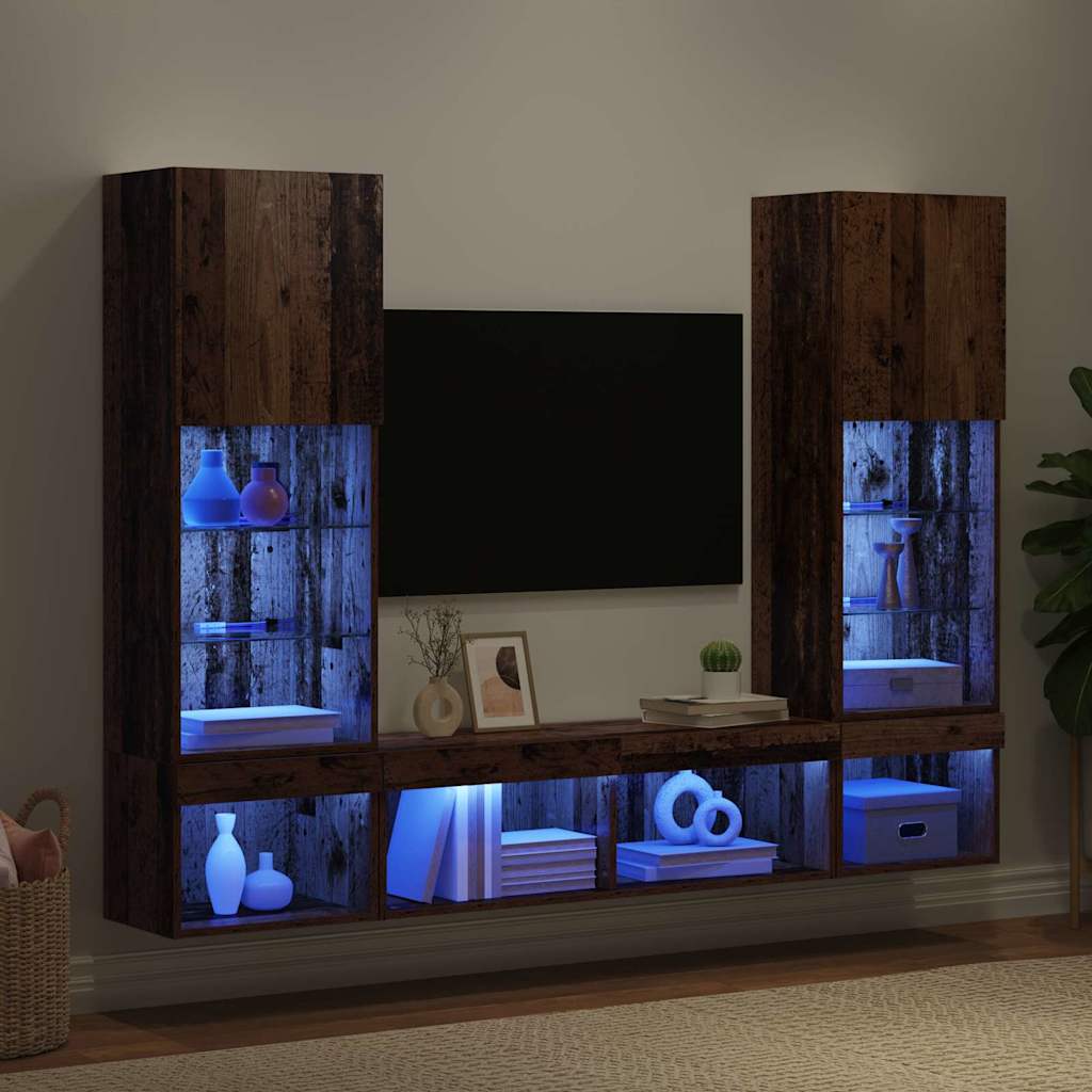 TV Wall Units with LED with LED 5 pcs Old wood Engineered Wood
