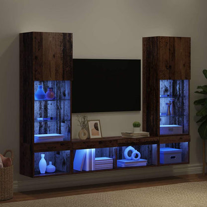 TV Wall Units with LED with LED 5 pcs Old wood Engineered Wood