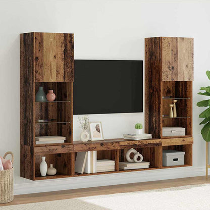 TV Wall Units with LED with LED 5 pcs Old wood Engineered Wood