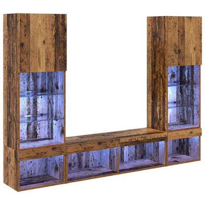 TV Wall Units with LED with LED 5 pcs Old wood Engineered Wood