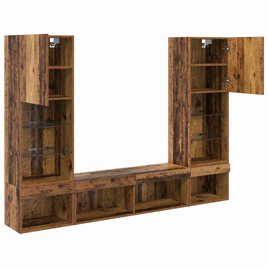 TV Wall Units with LED with LED 5 pcs Old wood Engineered Wood