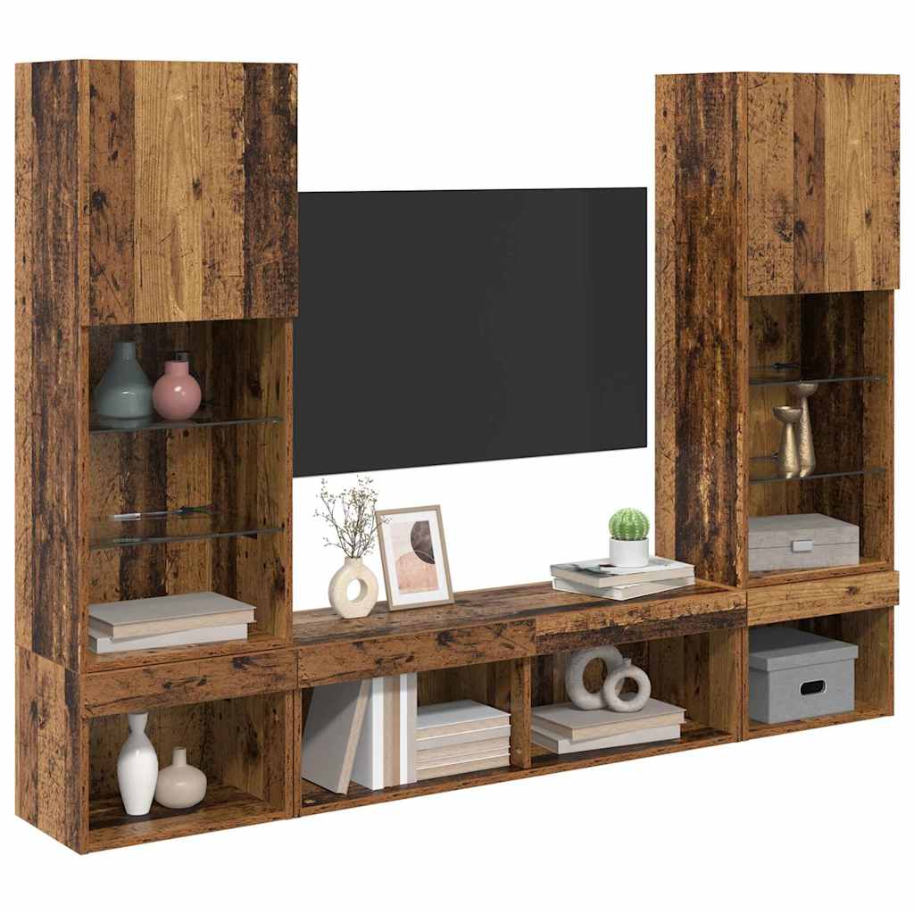 TV Wall Units with LED with LED 5 pcs Old wood Engineered Wood
