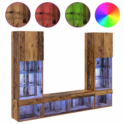 TV Wall Units with LED with LED 5 pcs Old wood Engineered Wood