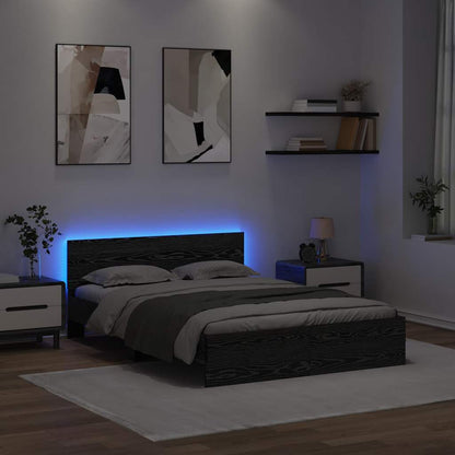 Bed Frame with Headboard Black Oak 160 x 200 cm Engineered Wood