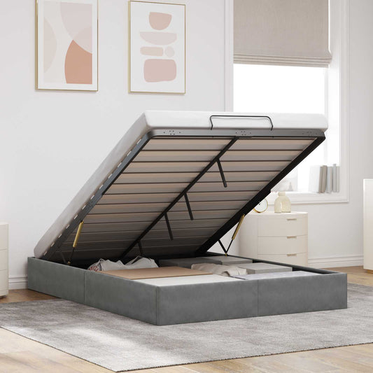 Ottoman Bed Frame Dark Grey Queen Size Velvet