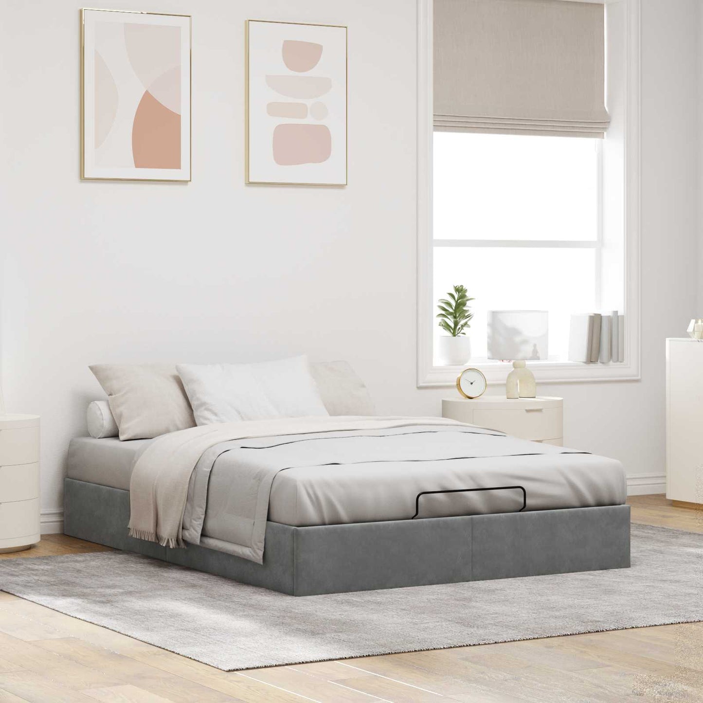 Ottoman Bed Frame Dark Grey Queen Size Velvet