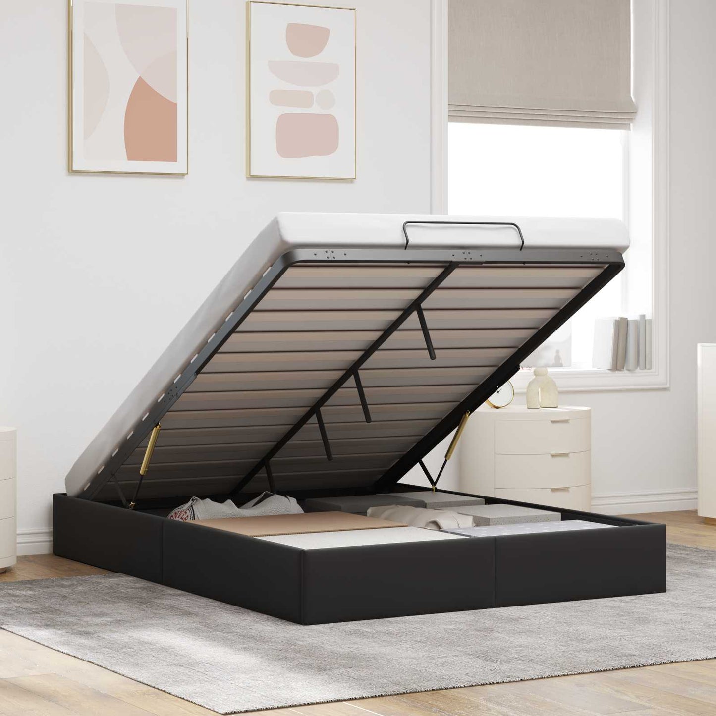 Ottoman Bed Frame Black Queen Size Velvet