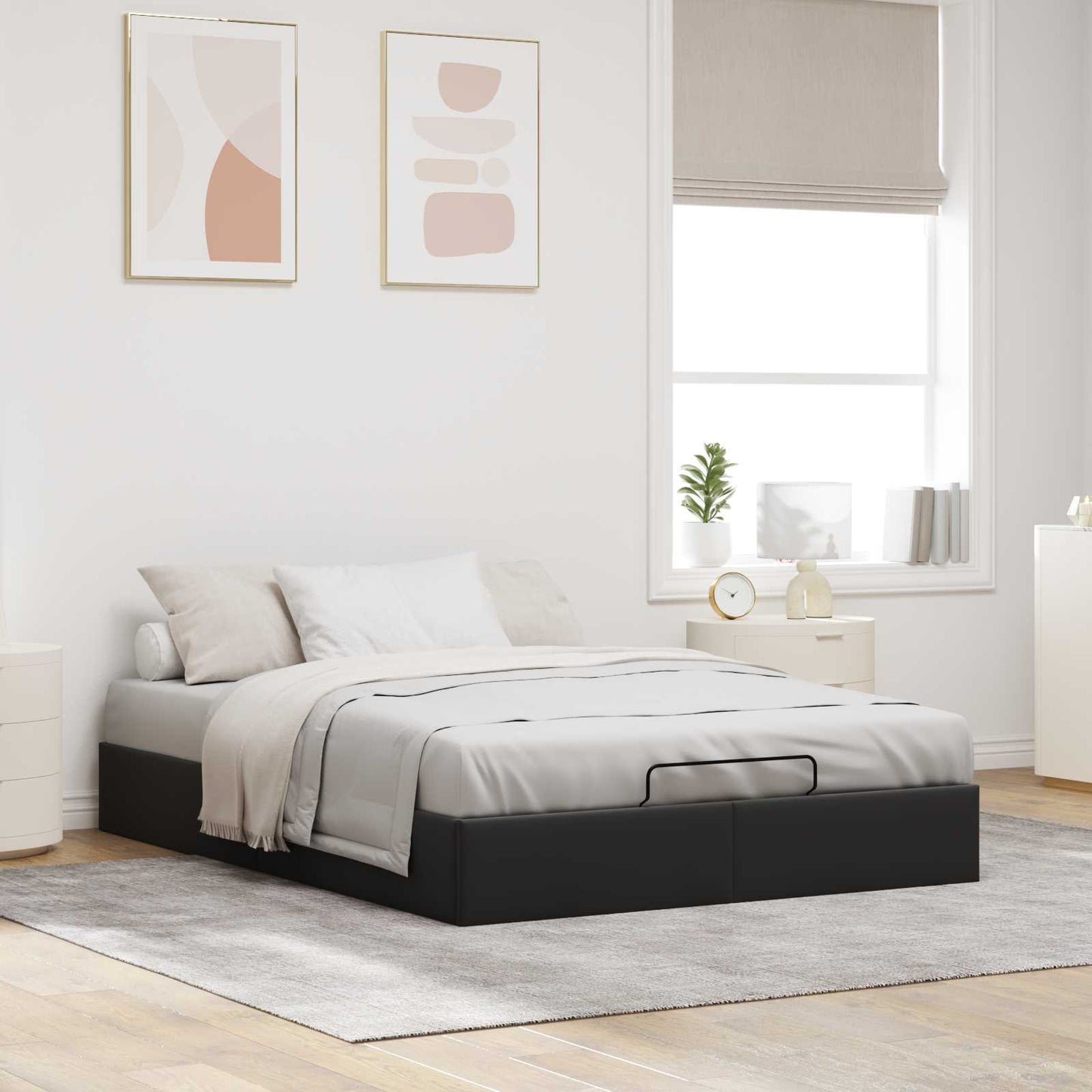 Ottoman Bed Frame Black Queen Size Velvet