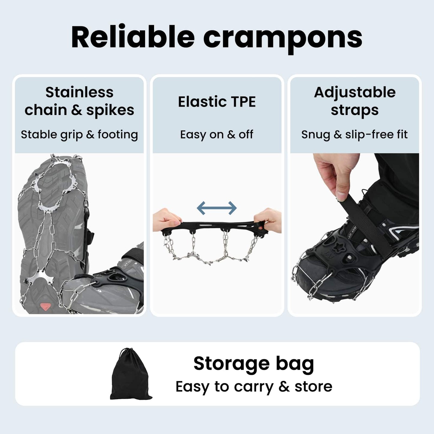 Ice Cleats for Shoes Black XL Stainless Steel