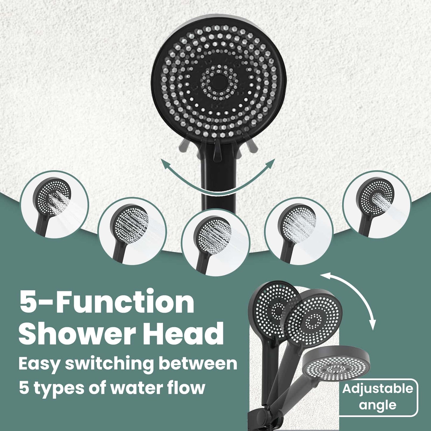 Shower Head Set Black G 1 / 2 inches Brass