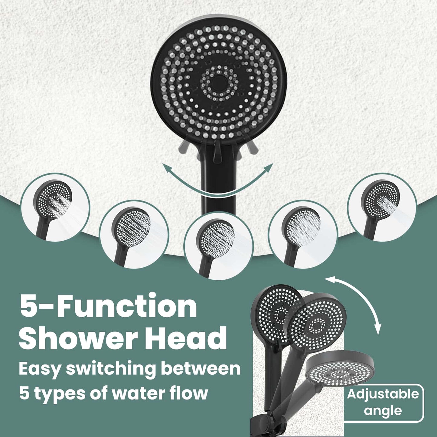 Shower Head Set Black G 1 / 2 inches