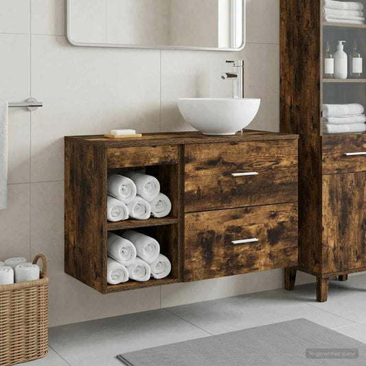 Bathroom Furniture Set 2 pcs Smoked Oak Engineered Wood