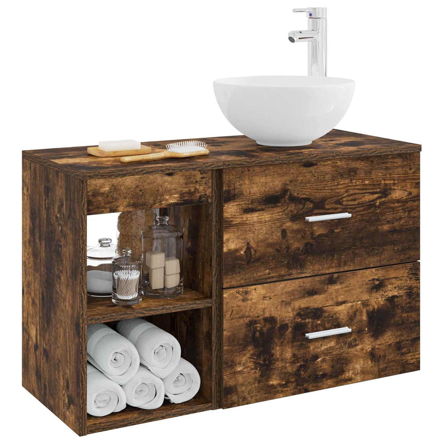 Bathroom Furniture Set 2 pcs Smoked Oak Engineered Wood