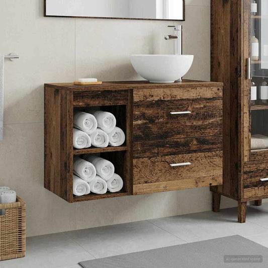 Bathroom Furniture Set 2 pcs Old Wood Engineered Wood