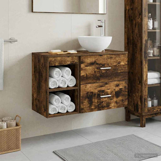 Bathroom Furniture Set 2 pcs Smoked Oak Engineered Wood