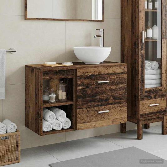 Bathroom Furniture Set 2 pcs Old Wood Engineered Wood