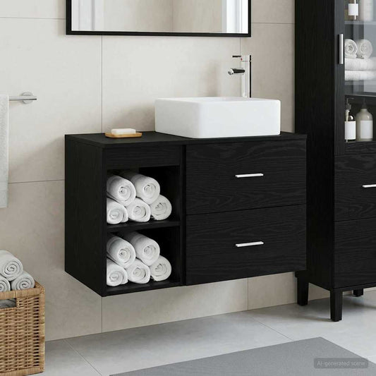 Bathroom Furniture Set 2 pcs Black Oak Engineered Wood