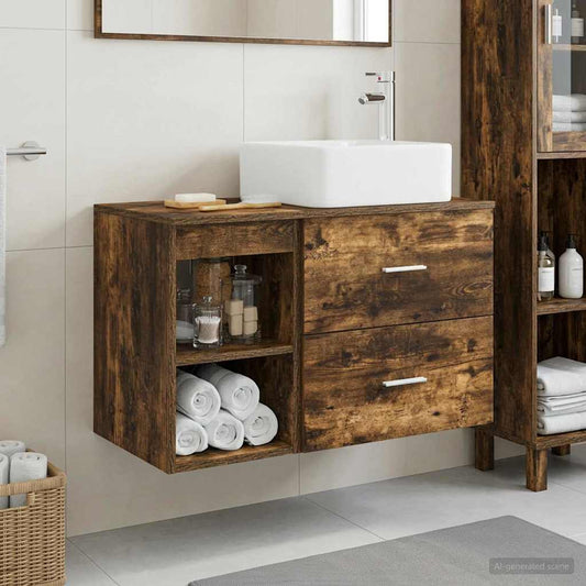 Bathroom Furniture Set 2 pcs Smoked Oak Engineered Wood