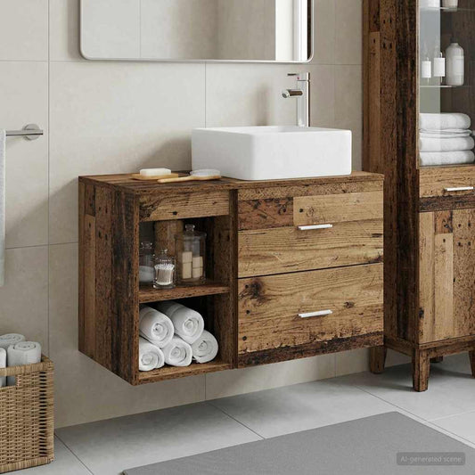 Bathroom Furniture Set 2 pcs Old Wood Engineered Wood