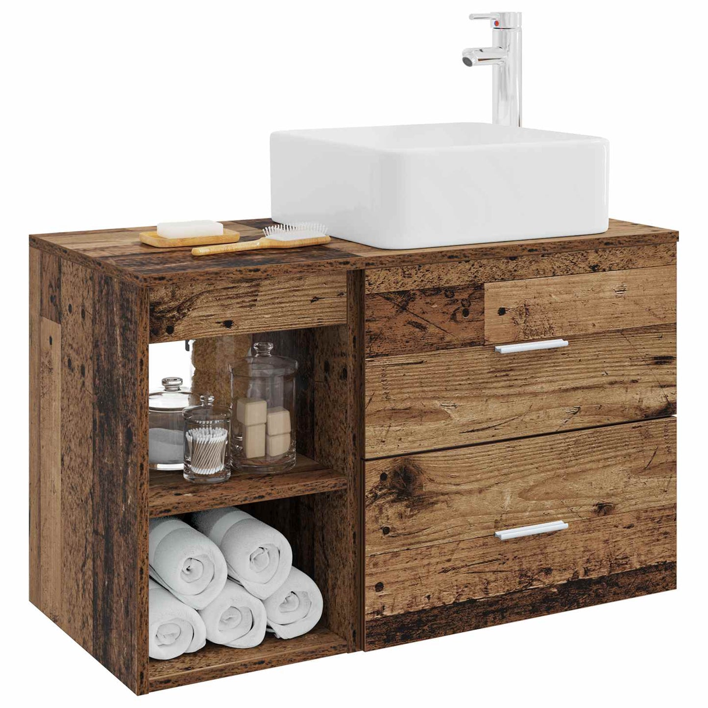 Bathroom Furniture Set 2 pcs Old Wood Engineered Wood