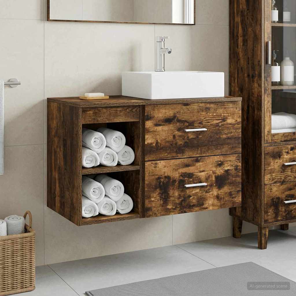 Bathroom Furniture Set 2 pcs Smoked Oak Engineered Wood