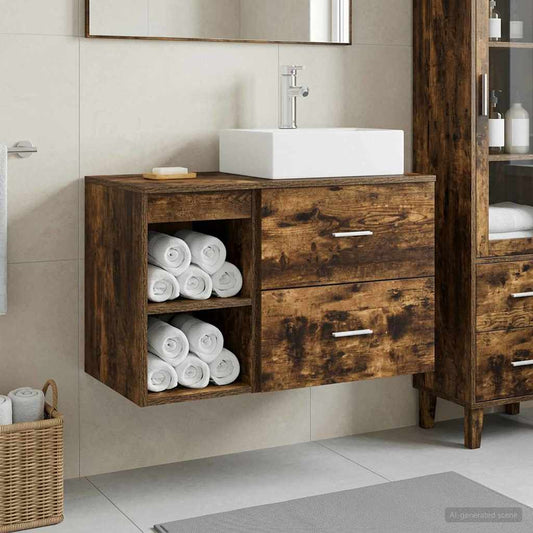 Bathroom Furniture Set 2 pcs Smoked Oak Engineered Wood