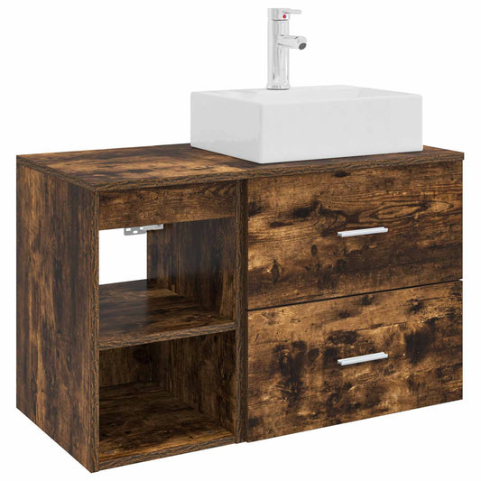 Bathroom Furniture Set 2 pcs Smoked Oak Engineered Wood