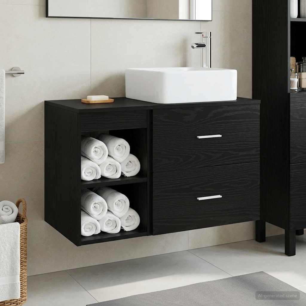 Bathroom Furniture Set 2 pcs Black Oak Engineered Wood