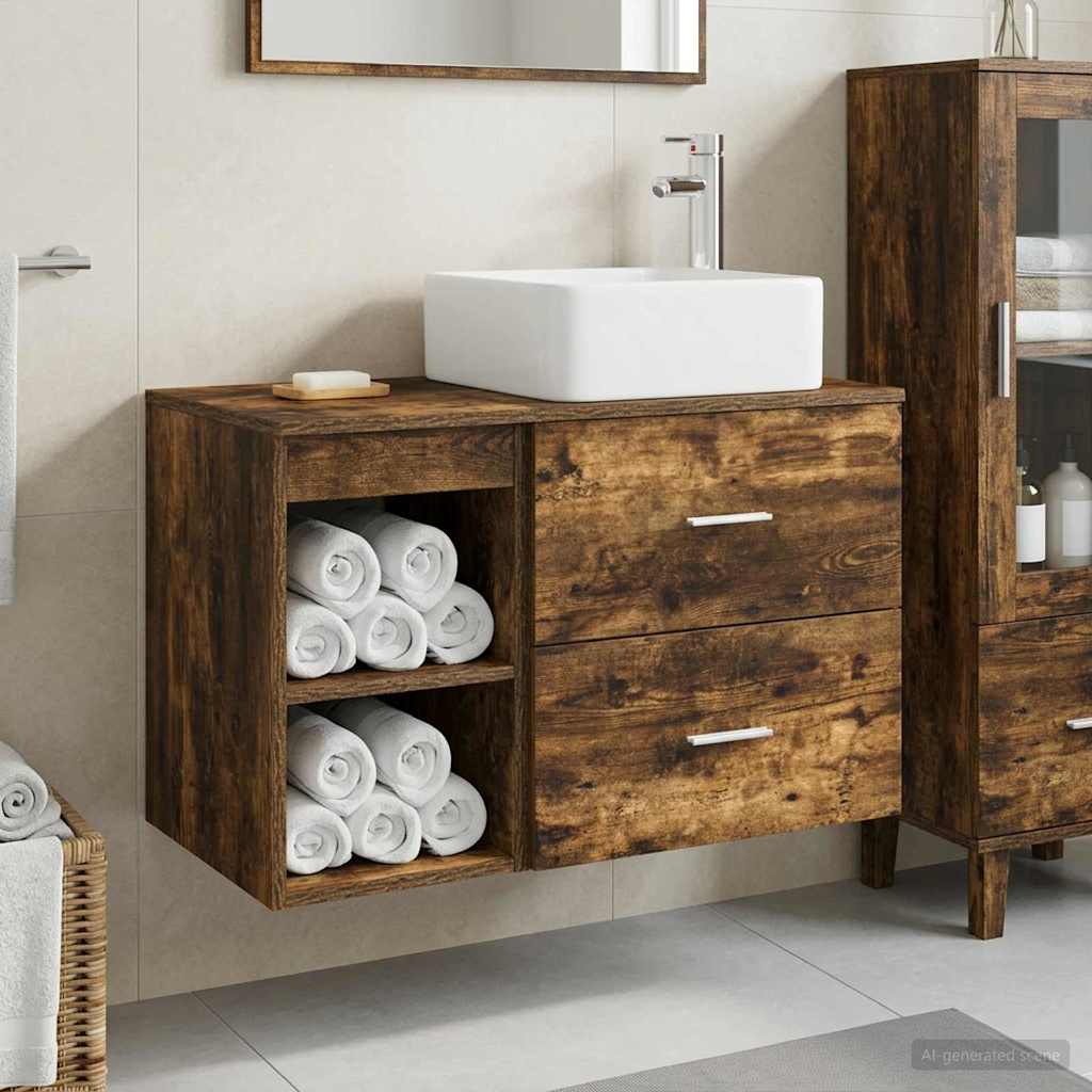 Bathroom Furniture Set 2 pcs Smoked Oak Engineered Wood
