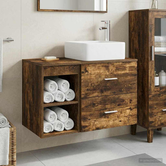 Bathroom Furniture Set 2 pcs Smoked Oak Engineered Wood
