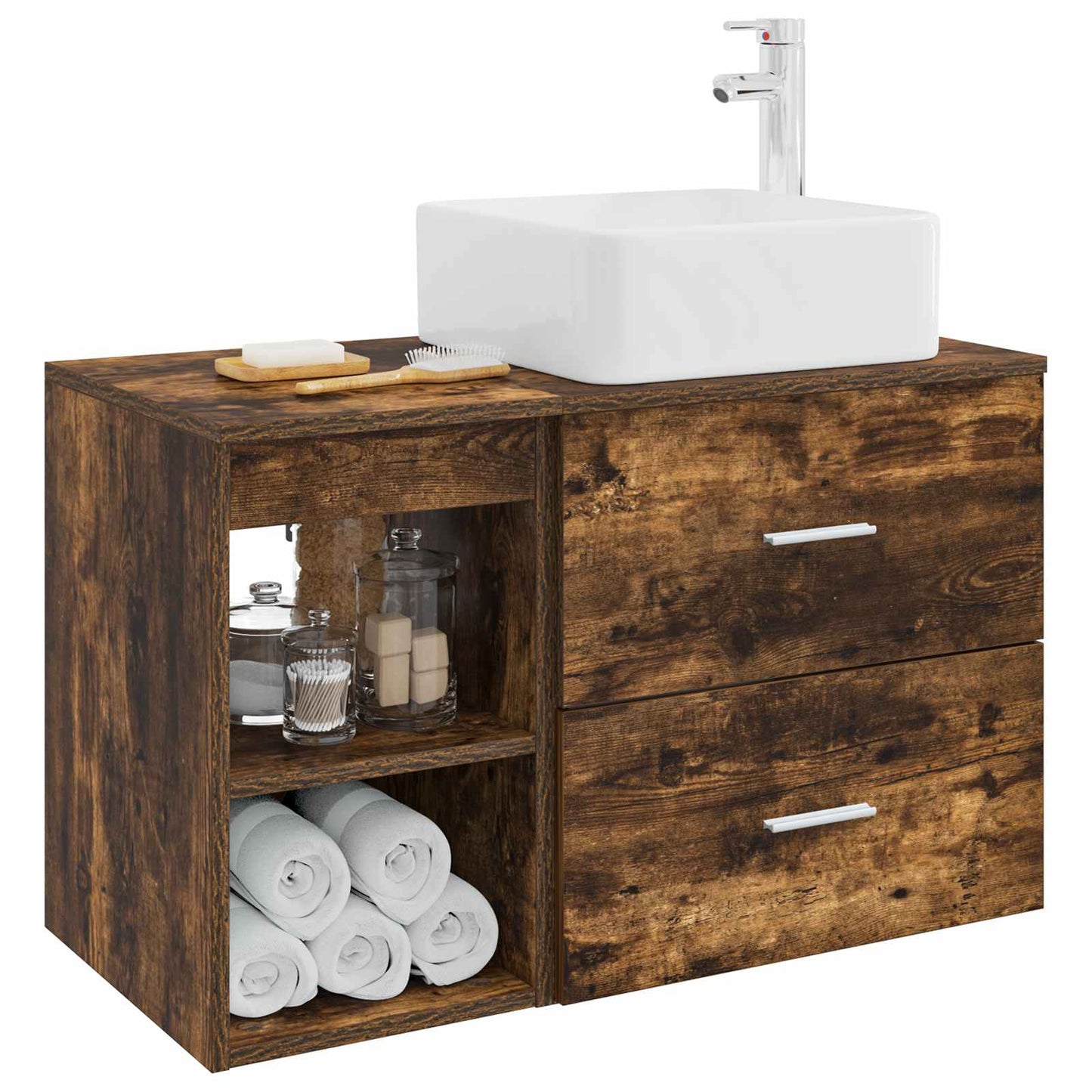 Bathroom Furniture Set 2 pcs Smoked Oak Engineered Wood