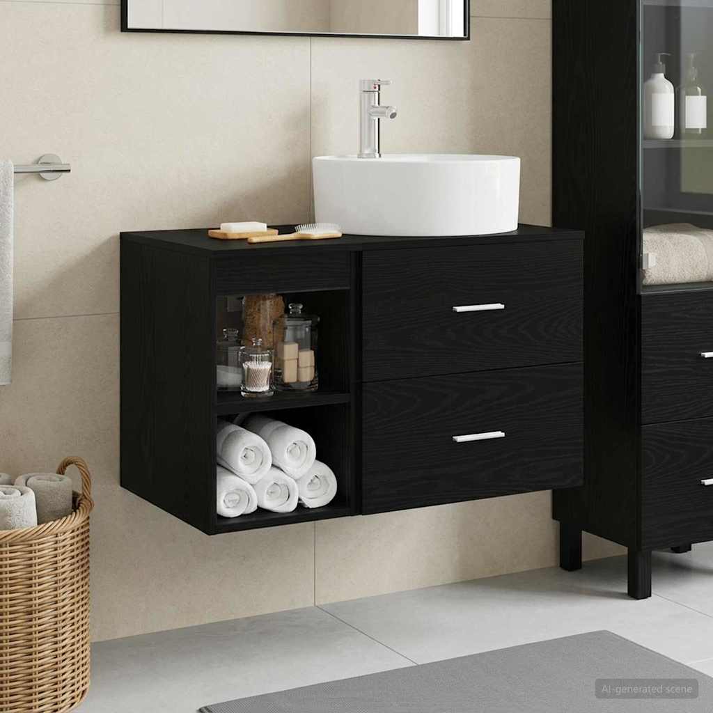 Bathroom Furniture Set 2 pcs Black Oak Engineered Wood