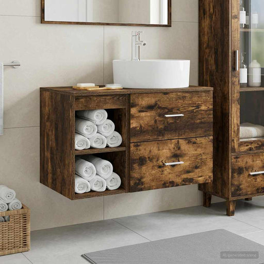 Bathroom Furniture Set 2 pcs Smoked Oak Engineered Wood