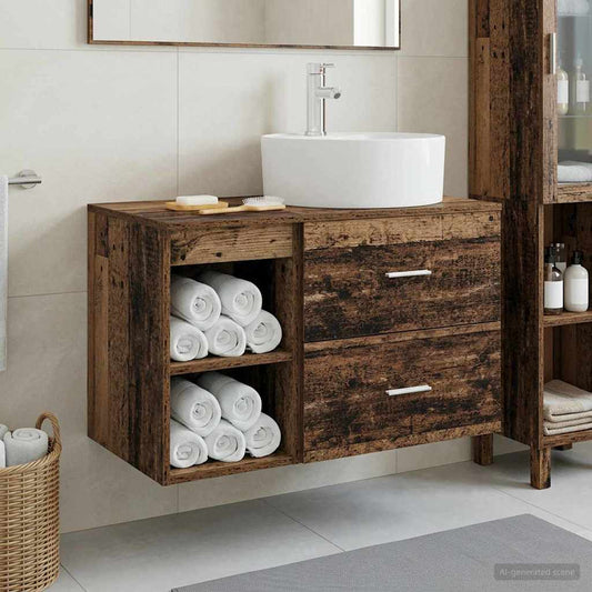 Bathroom Furniture Set 2 pcs Old Wood Engineered Wood