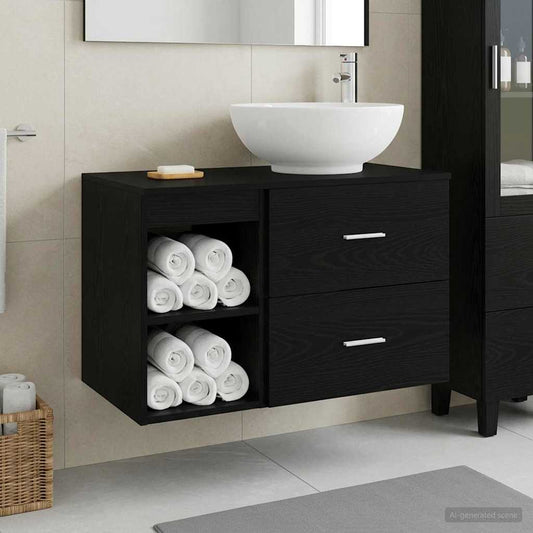 Bathroom Furniture Set 2 pcs Black Oak Engineered Wood