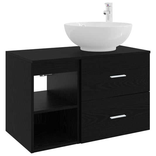 Bathroom Furniture Set 2 pcs Black Oak Engineered Wood
