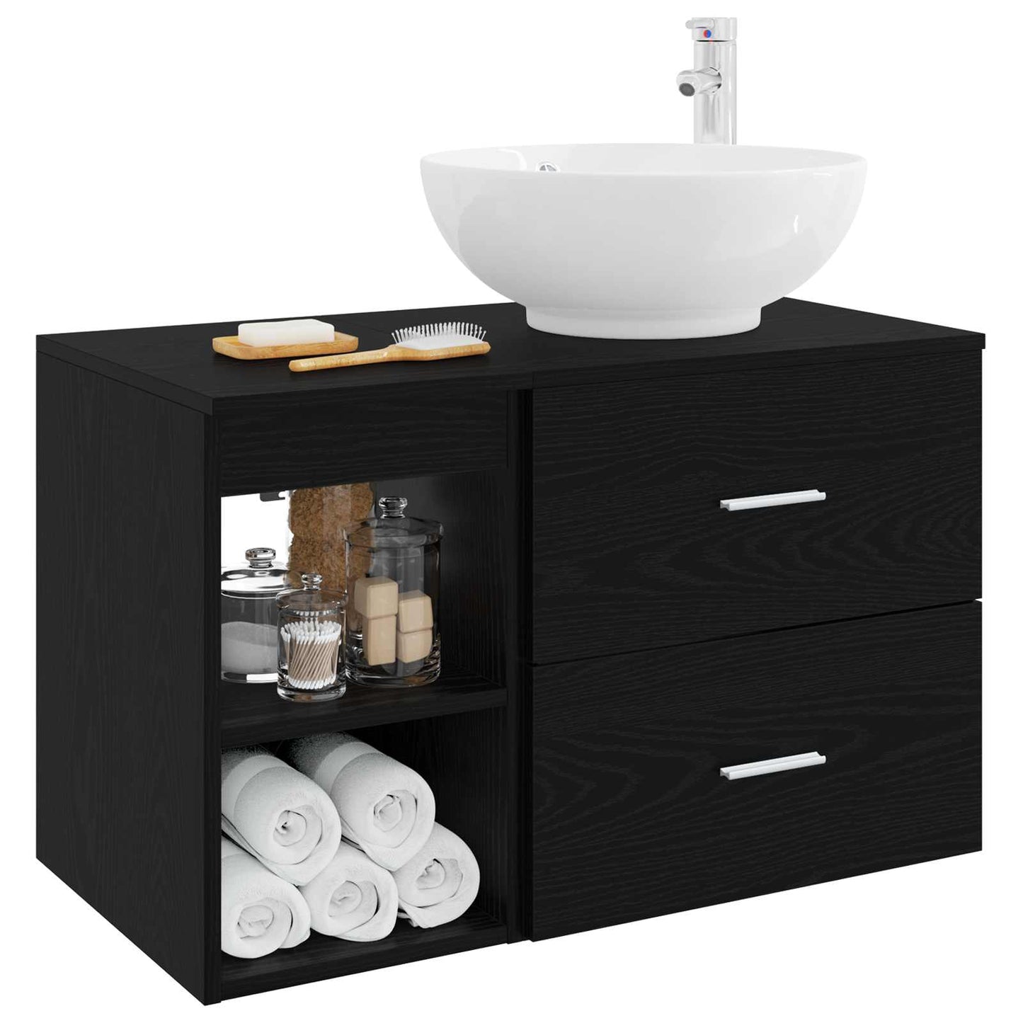Bathroom Furniture Set 2 pcs Black Oak Engineered Wood