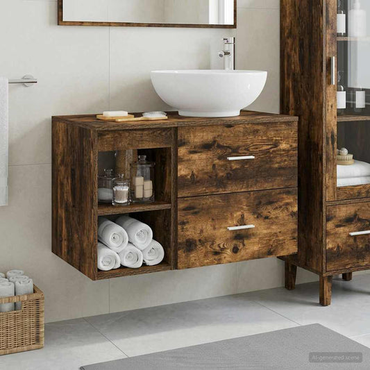 Bathroom Furniture Set 2 pcs Smoked Oak Engineered Wood