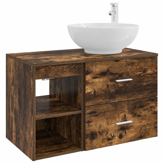 Bathroom Furniture Set 2 pcs Smoked Oak Engineered Wood