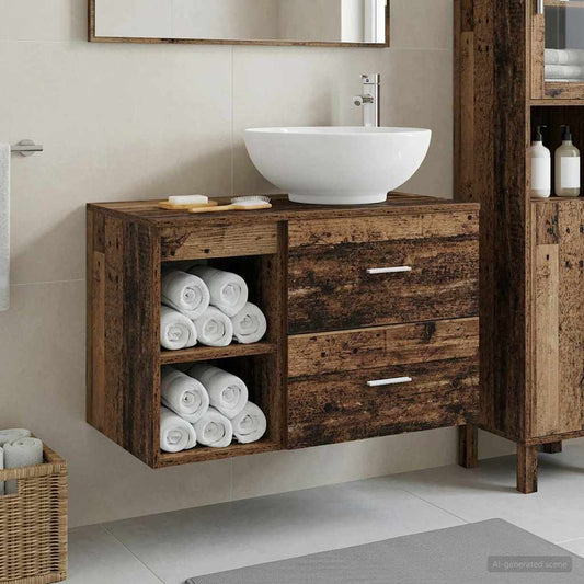 Bathroom Furniture Set 2 pcs Old Wood Engineered Wood