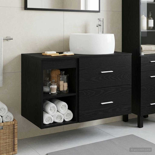 Bathroom Furniture Set 2 pcs Black Oak Engineered Wood