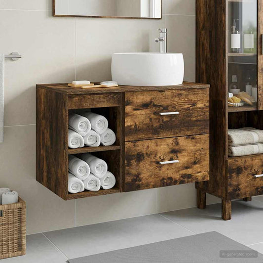 Bathroom Furniture Set 2 pcs Smoked Oak Engineered Wood