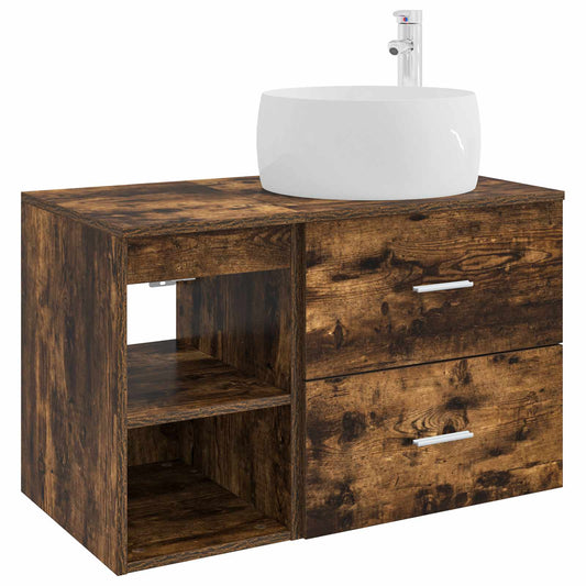 Bathroom Furniture Set 2 pcs Smoked Oak Engineered Wood