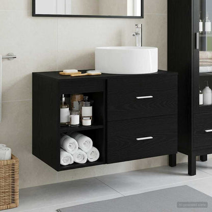 Bathroom Furniture Set 2 pcs Black Oak Engineered Wood
