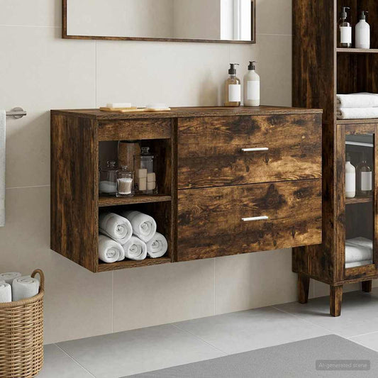 Bathroom Furniture Set 2 pcs Smoked Oak Engineered Wood