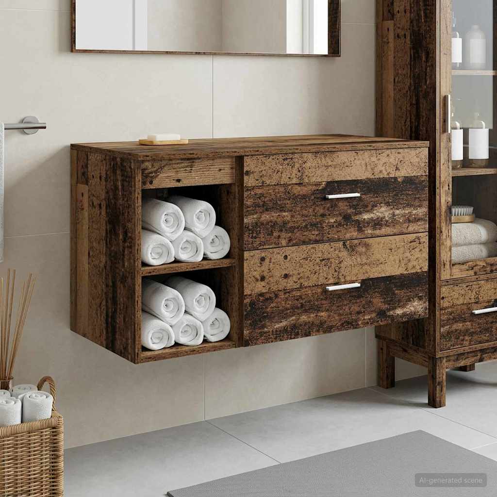 Bathroom Furniture Set 2 pcs Old Wood Engineered Wood
